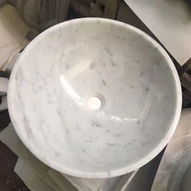 Carrara White Marble Round vaskur borðplata